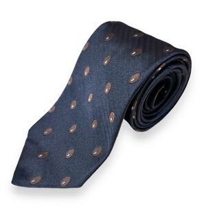 BROOKS BROTHERS Woven 100% Silk Tie Abstract Blue Brown Ovals